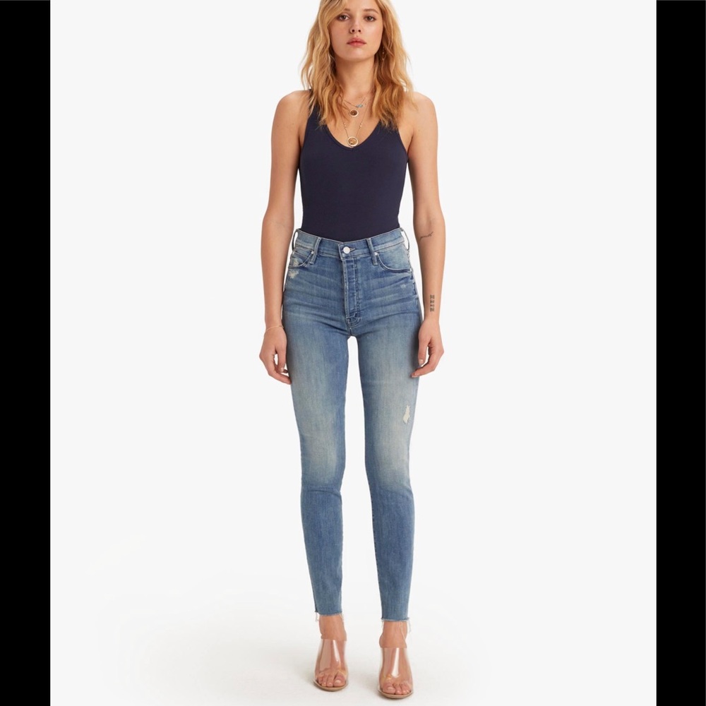 MOTHER Womens Skinny Jeans in Light Wash Blue